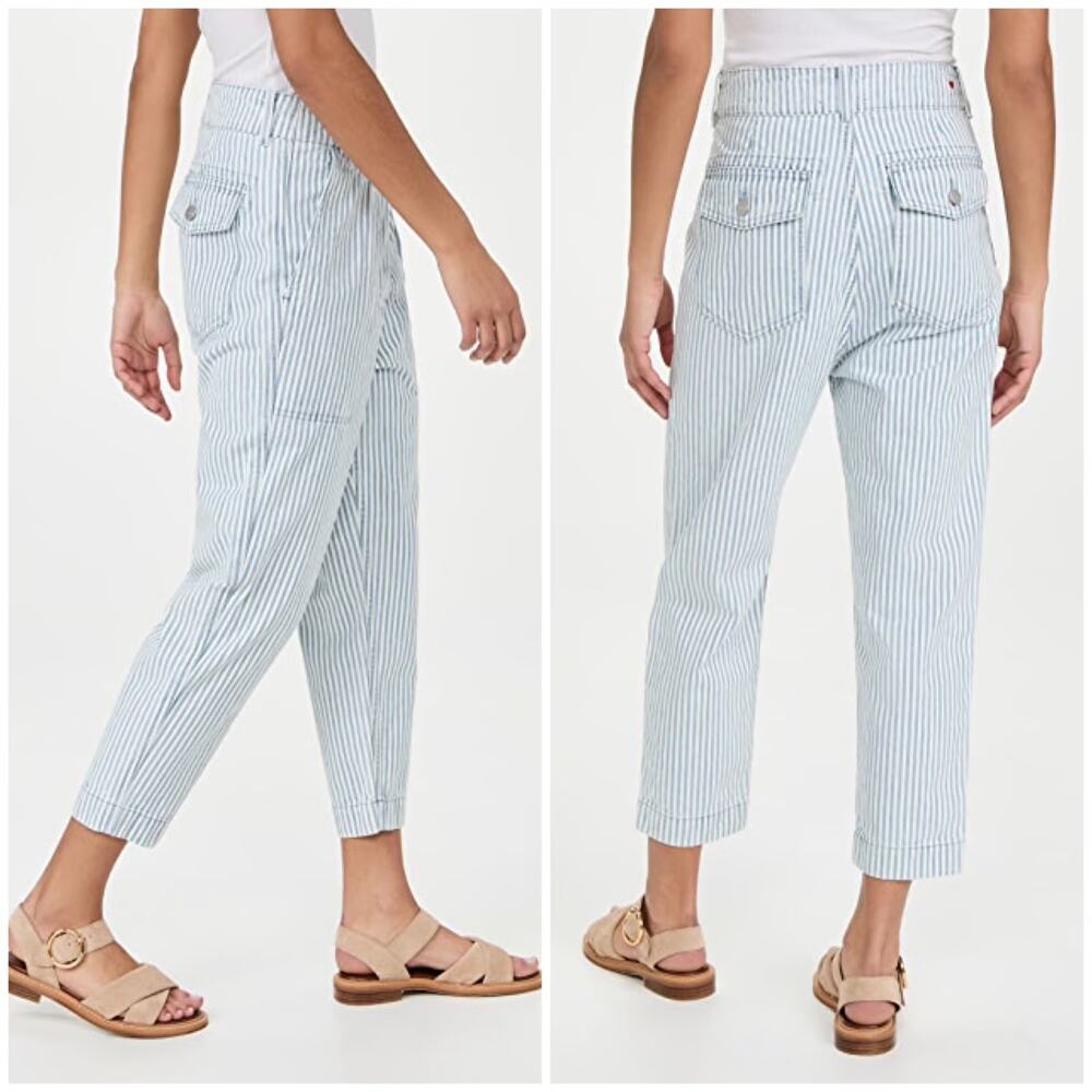 Sundry Striped Tapered Pants Womens Size 26 Blue White Seersucker Coastal Preppy